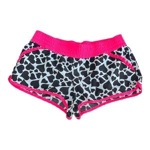 Op Heart Pattern and Ruffles Athletic Shorts Black White Pink Size Medium 7-9